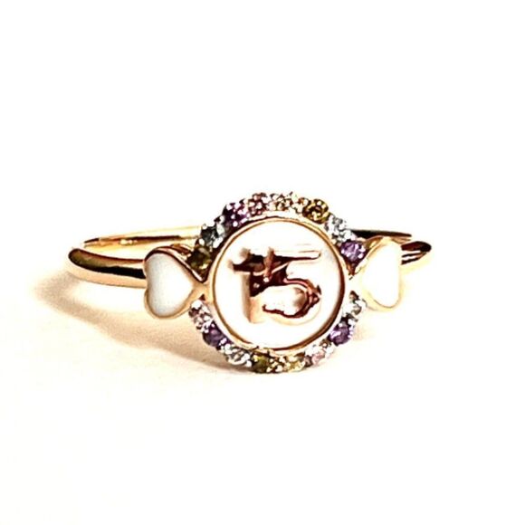 14k Two Tone solid Gold Girl Heart Sweet 15 Years Birthday Stone Ring Band | - Picture 9 of 9